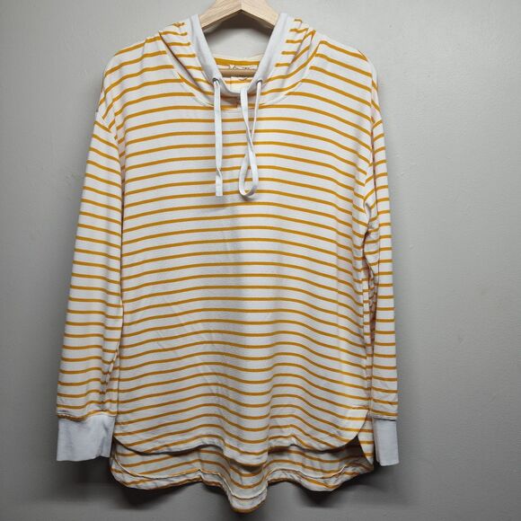 Jane And Delancy Hooded Sweatshirt Women Size L Yellow Stripes Long Sleeve Fall - Picture 1 of 8